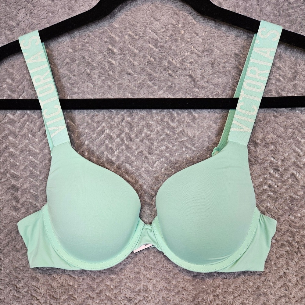 Victorias Secret Mint Green Logo Strap T-Shirt Bra Underwire 34B 390651-GSS